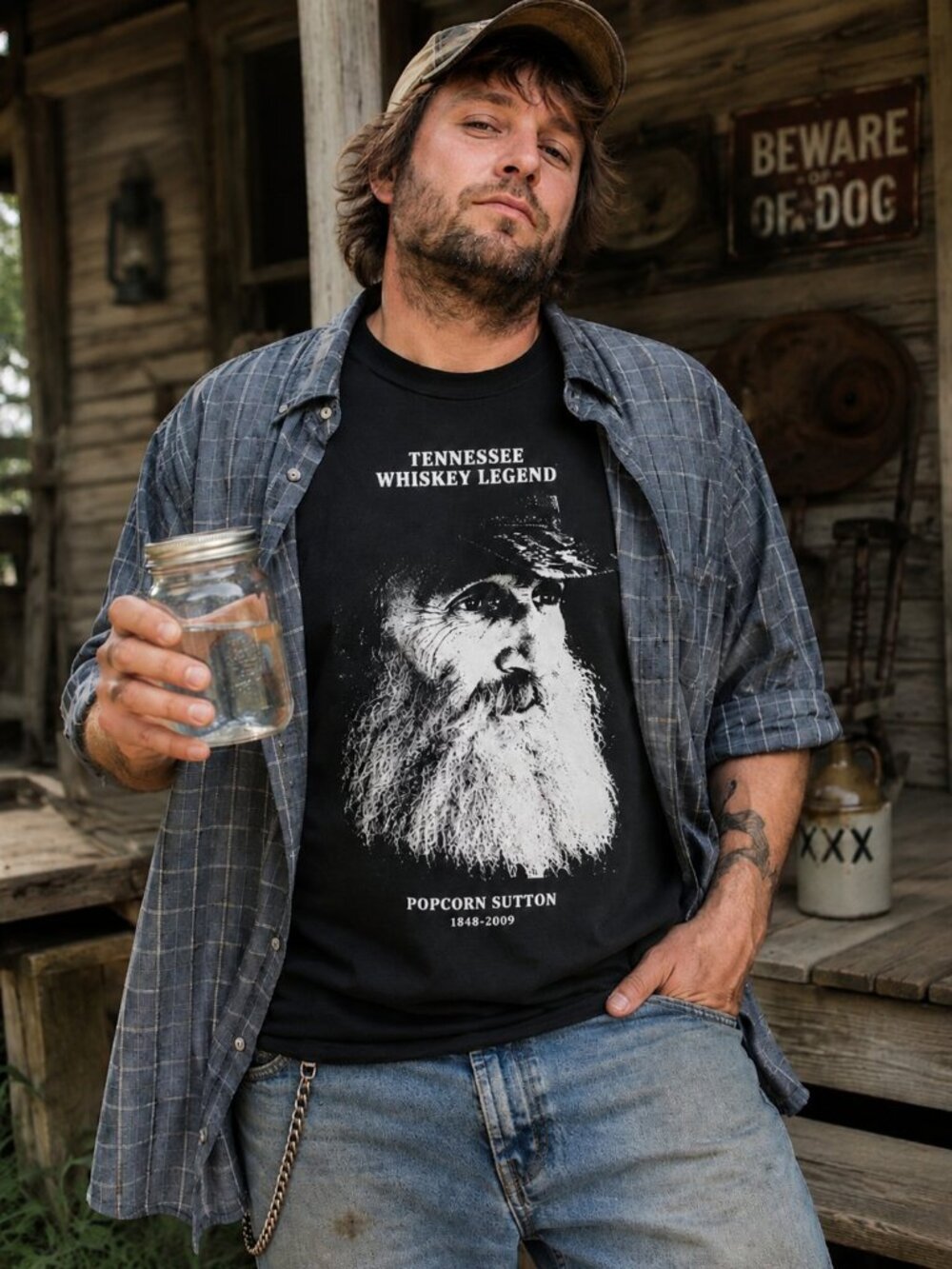 Popcorn Sutton Tennessee Whiskey Legend Graphic T-Shirt Black Men's 2XL